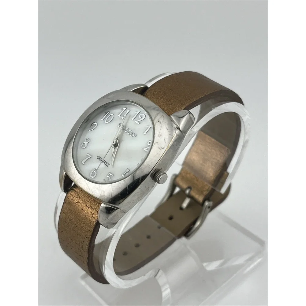 Gossip Watch Women‎ 32mm Case MOP Dial Copper Faux Leather Band- New Battery